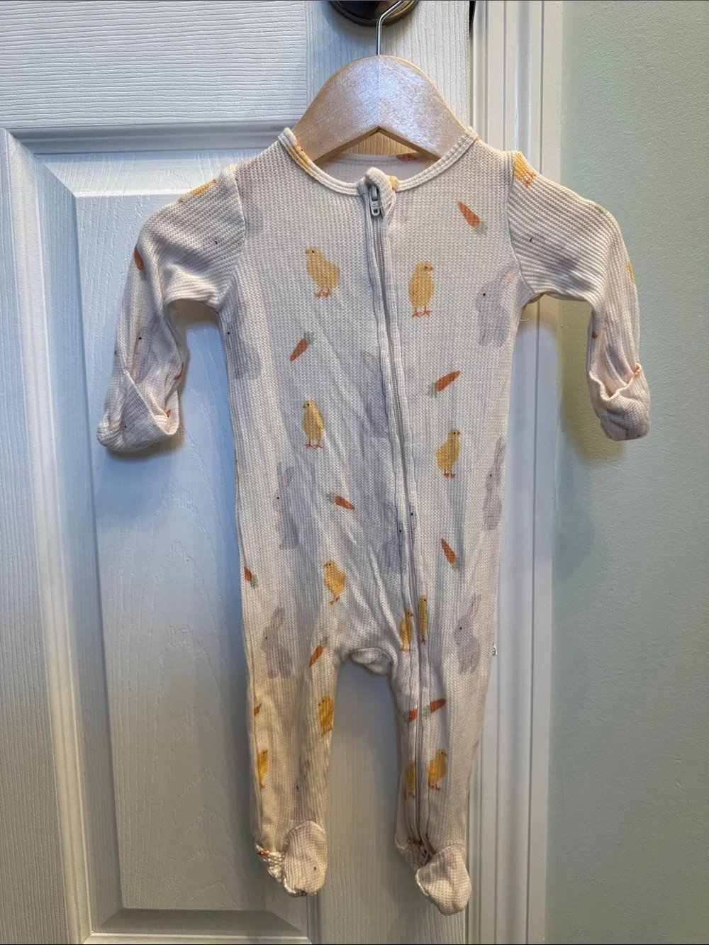Caden Lane Cream Footed One-Piece with Yellow Chick & Orange Carrot Print